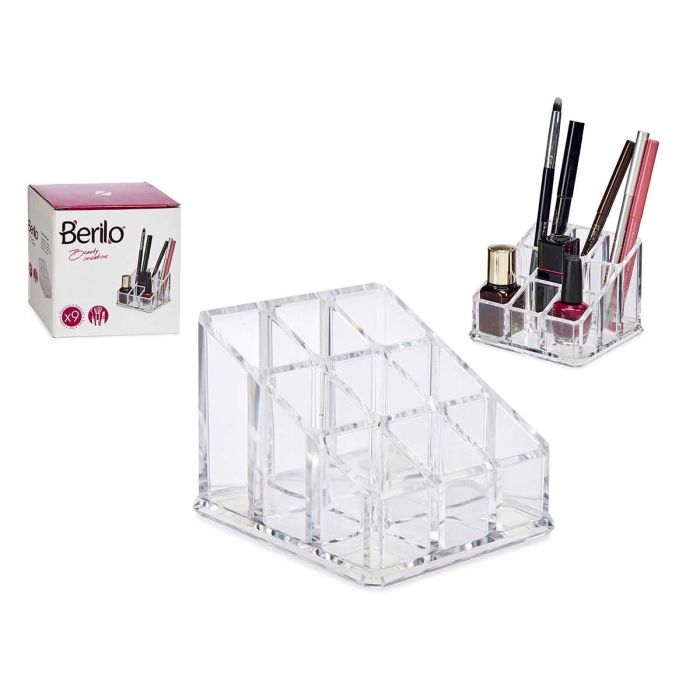 Berilo Organizador Cuadrado 9 Huecos 9x6.5x9 cm, Plástico PS Transparente (Set de 12)