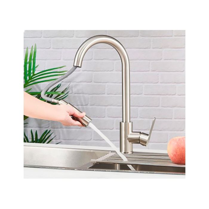Grifo monomando de cocina caño alto extraible plateado mate serie miño 3