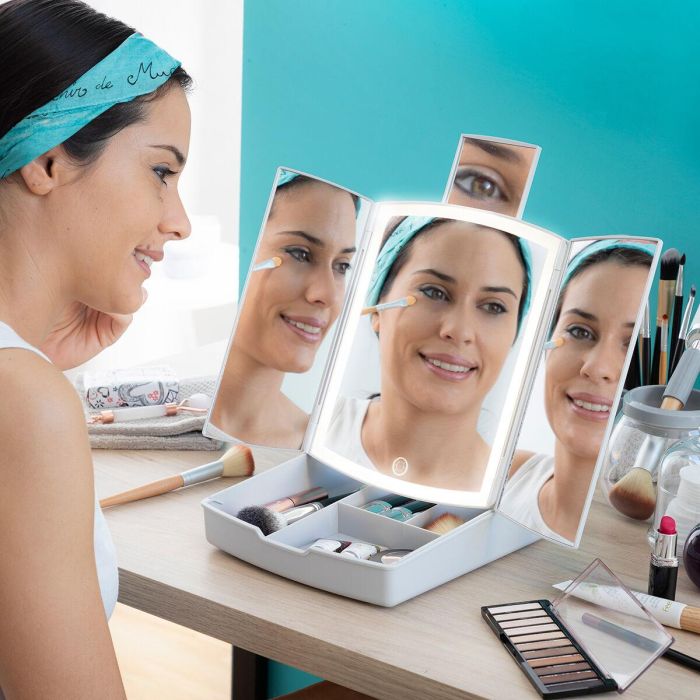 Espejo LED Plegable con Organizador de Maquillaje 3 en 1 Panomir InnovaGoods Espejo LED Plegable con Organizador de Maquillaje 3 en 1 Panomir InnovaGoods