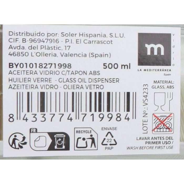 Aceitera de vidrio 500 ml con tapón - Anna (12 Unidades) 7 Aceitera de vidrio 500 ml con tapón - Anna (12 Unidades) 7