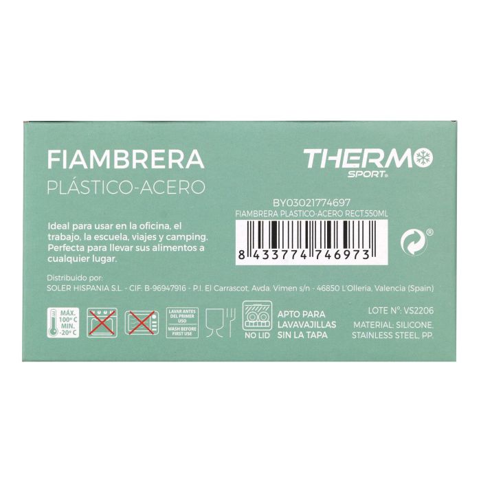 Thermosport Fiambrera Rectangular de Plástico y Acero de 550 ml (6 Unidades) 11