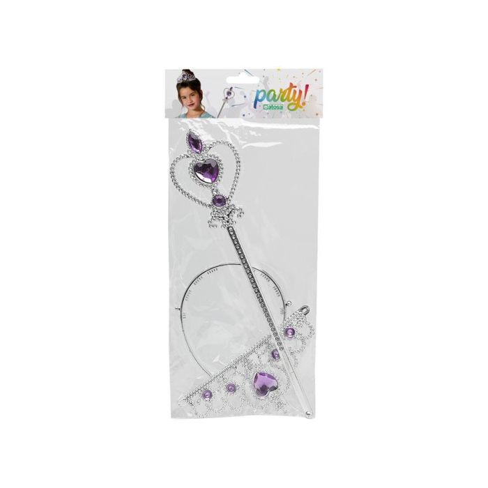 Tiara plateada con corazones y varita morada para princesa infantil - Accesorio para fiestas y juegos 1 Tiara plateada con corazones y varita morada para princesa infantil - Accesorio para fiestas y juegos 1