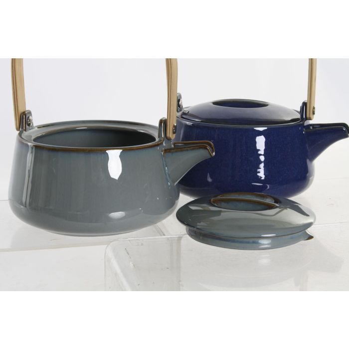 DKD Home Decor Tetera Gris Porcelana y Bambú 17 x 10 x 21 cm Capacidad 1L 1