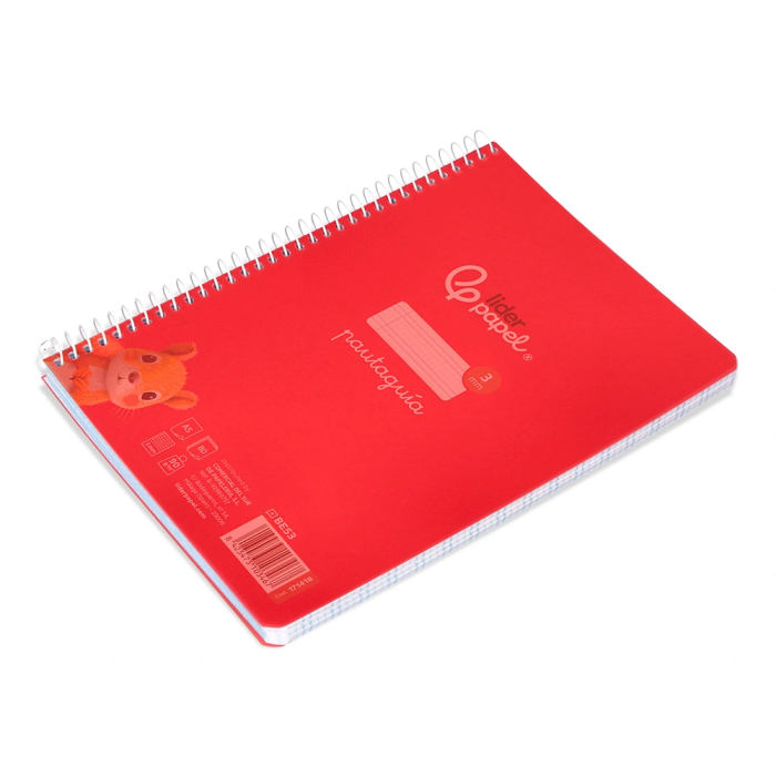 Liderpapel Cuaderno Espiral A5 Pautaguía 80 Hojas 90gr Cuadro Pautado 3 mm con Margen Color Rojo 5