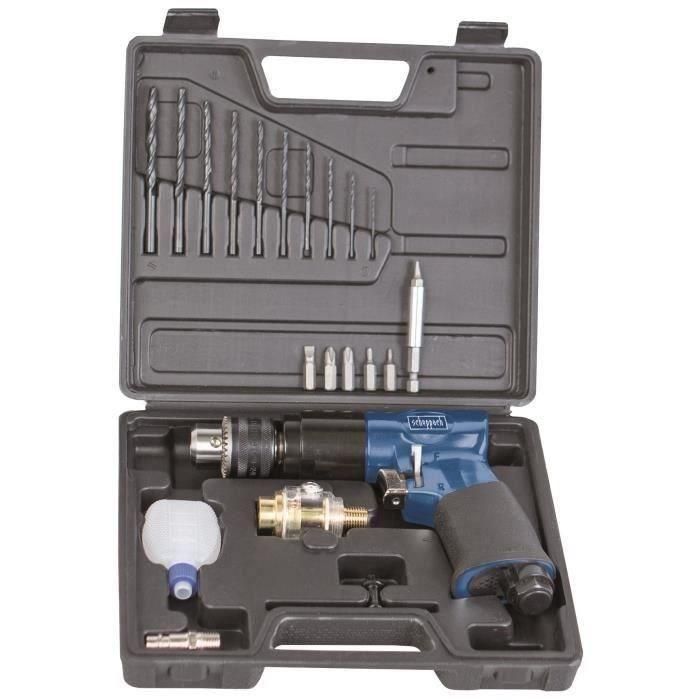 Scheppach Taladro Neumático 3/8'' Reversible con Mandril 1-10mm | Presión 6.3 Bar | Incluye 10 Brocas, Puntas y Accesorios en Maleta Termoformada 2