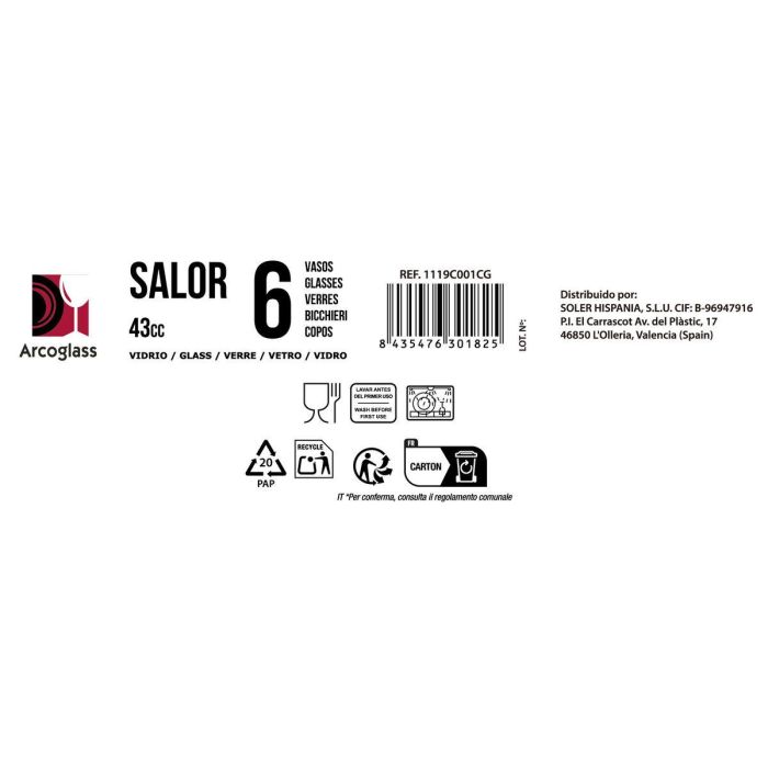 Set de Vasos de Chupito La Mediterránea Salor 6 Piezas (12 Unidades) 1 Set de Vasos de Chupito La Mediterránea Salor 6 Piezas (12 Unidades) 1