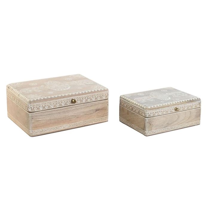 Joyero Indio DKD Home Decor Natural 20 x 10.5 x 25.5 cm Set de 2