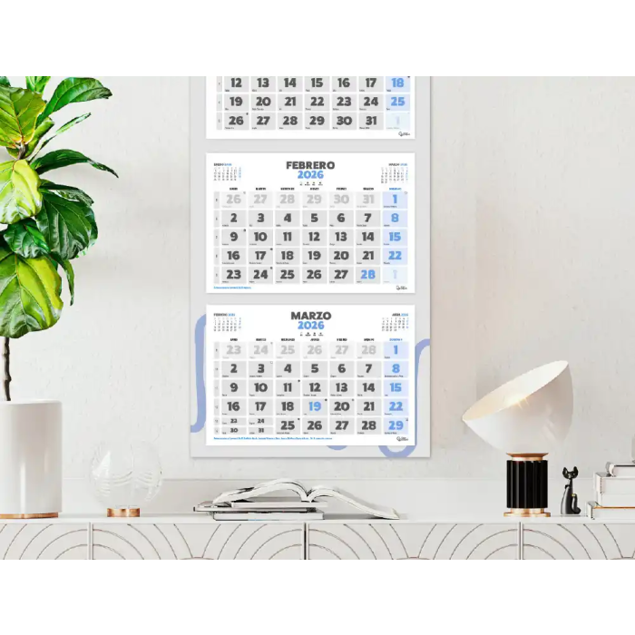Liderpapel Calendario de Pared 2026 3 Meses Vistas Plegable 33x70 cm Papel 90 gr 2