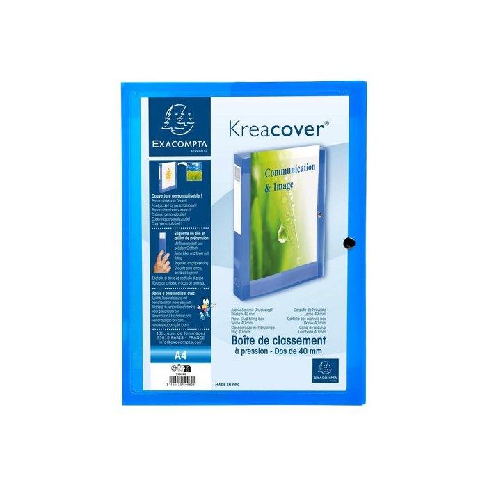 Exacompta Carpeta de Proyectos Krea Cover 40 mm, Cierre con Clip, A4, PP, Azul