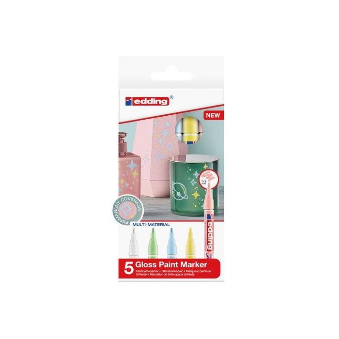 Marcador T.Opaca Perm. Edding 751 Conico Blister De 5 (Blanco, Verde Pastel, Azul Pastel, Amarillo Pastel Y Rosa Pastel)