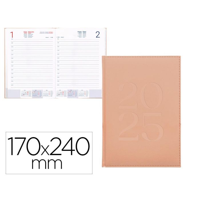 Agenda Encuadernada Liderpapel Creta 170x240 mm 2025 Dia Pagina Color Rosa Nude Papel 70 gr