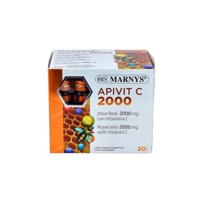 MARNYS Apivit C Plus 2000mg Jalea Real y Vitamina C Sabor Naranja 20 Viales para Energía e Inmunidad