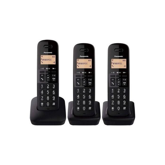 Panasonic KX-TGB613SPB Teléfono Inalámbrico DECT Pack Trio Negro con Bloqueo de Llamadas y Resistencia a Golpes