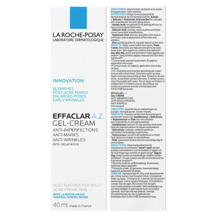 La Roche-Posay EFFACLAR A.Z. Gel-Crema Ácido Azelaico Antimperfecciones Antiarrugas 40 ml 1