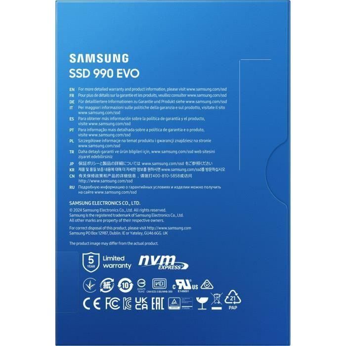 Disco SSD Samsung 990 EVO 2TB/ M.2 2280 PCIe 5.0/ Compatible con PS5 y PC/ Full Capacity 4 Disco SSD Samsung 990 EVO 2TB/ M.2 2280 PCIe 5.0/ Compatible con PS5 y PC/ Full Capacity 4