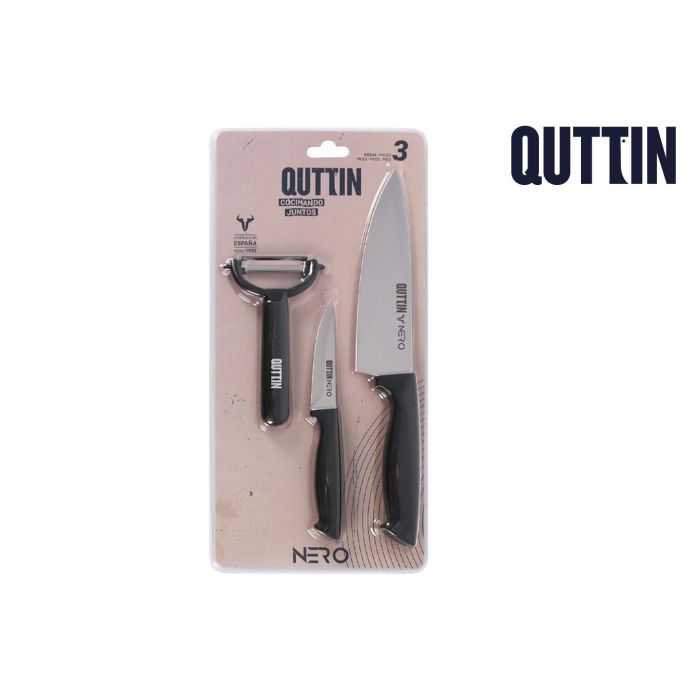 Set de 3 cuchillos chef Quttin Nero - Pelador y peloscil (12 Cajas) Set de 3 cuchillos chef Quttin Nero - Pelador y peloscil (12 Cajas)