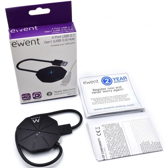 Ewent EW1138 Hub Usb 4 Puertos Usb 3.1 Gen1 (Usb 3.0) Negro