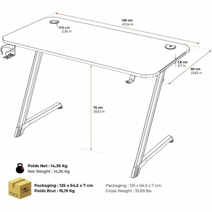 Mesa de Escritorio Gaming Spirit of Gamer Headquarter 250 Negro 4 Mesa de Escritorio Gaming Spirit of Gamer Headquarter 250 Negro 4