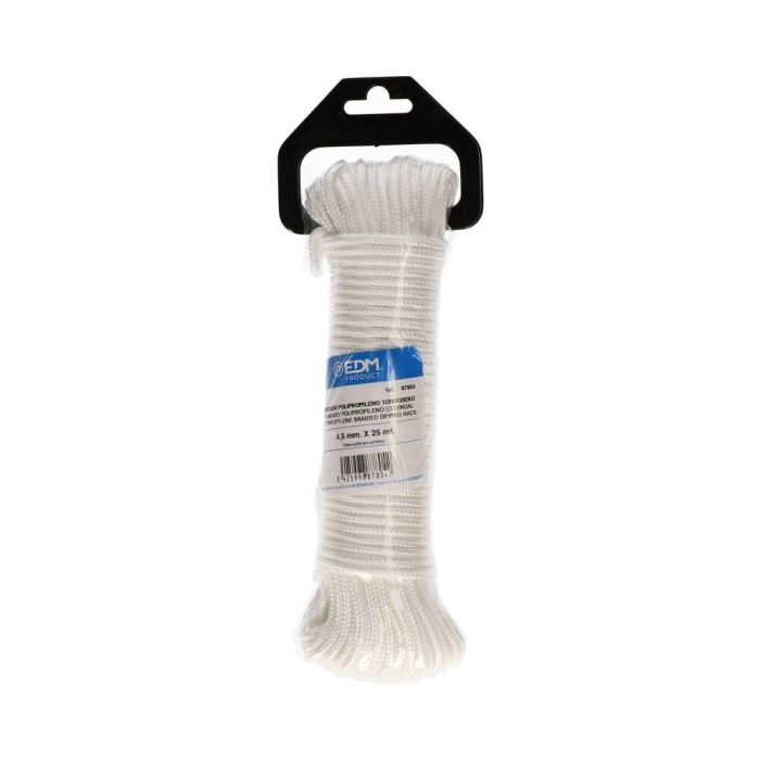 Edm Cordón Tendedero Polipropileno Trenzado Blanco 4,5 mm x 25 m para Camping y Náutica Alta Resistencia 205 kg Edm Cordón Tendedero Polipropileno Trenzado Blanco 4,5 mm x 25 m para Camping y Náutica Alta Resistencia 205 kg