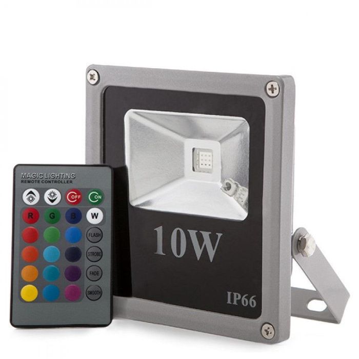 Foco Proyector LED 10W 800Lm IP65 Mando a Distancia RGB 40.000H [HX-FL10-RGB