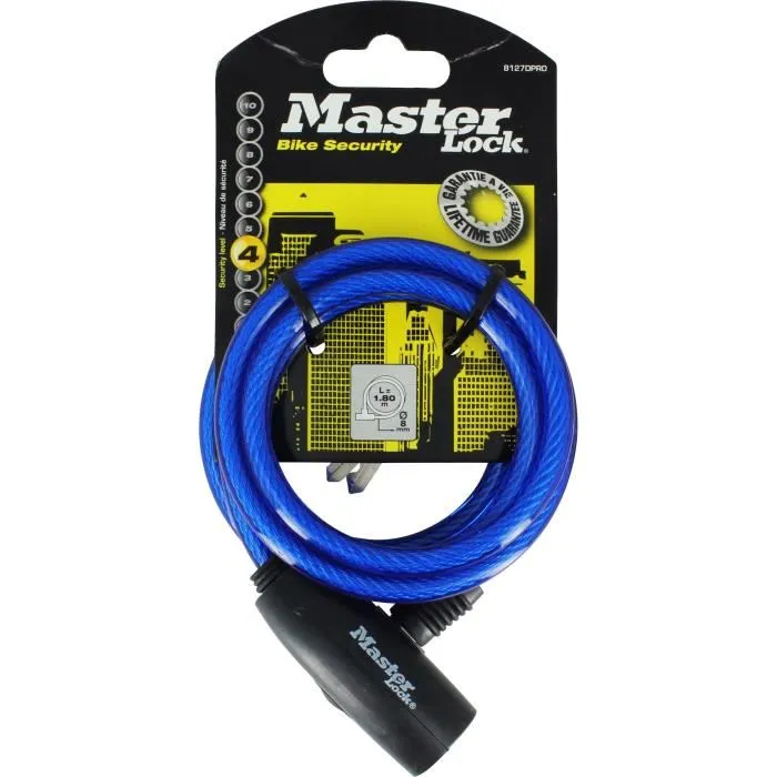 Master Lock Candado con cable de acero trenzado, 1.8 m de largo, 8 mm de diámetro, con revestimiento de vinilo 1