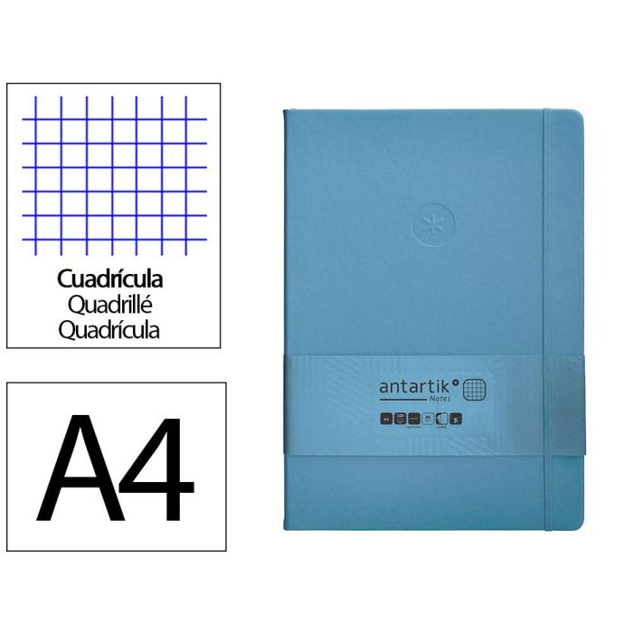 Cuaderno Con Gomilla Antartik Notes Tapa Dura A4 Hojas Cuadricula Azul Claro 100 Hojas 80 gr Fsc