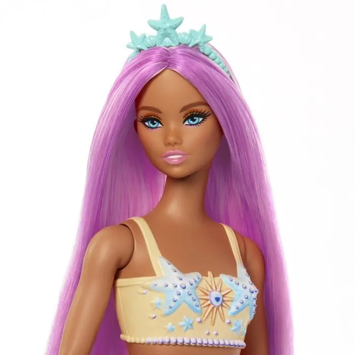 Barbie Sirena Rosa Hrr05 Muñeca Sirena con Pelo Rosa, Aleta Naranja y Diadema 3
