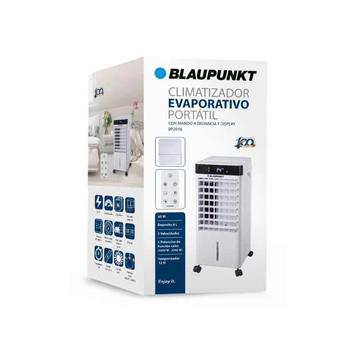 Blaupunkt Climatizador Evaporativo BP2018 Frío/Calor 65W 8L 3 Velocidades Temporizador Ruedas hasta 20m2 1