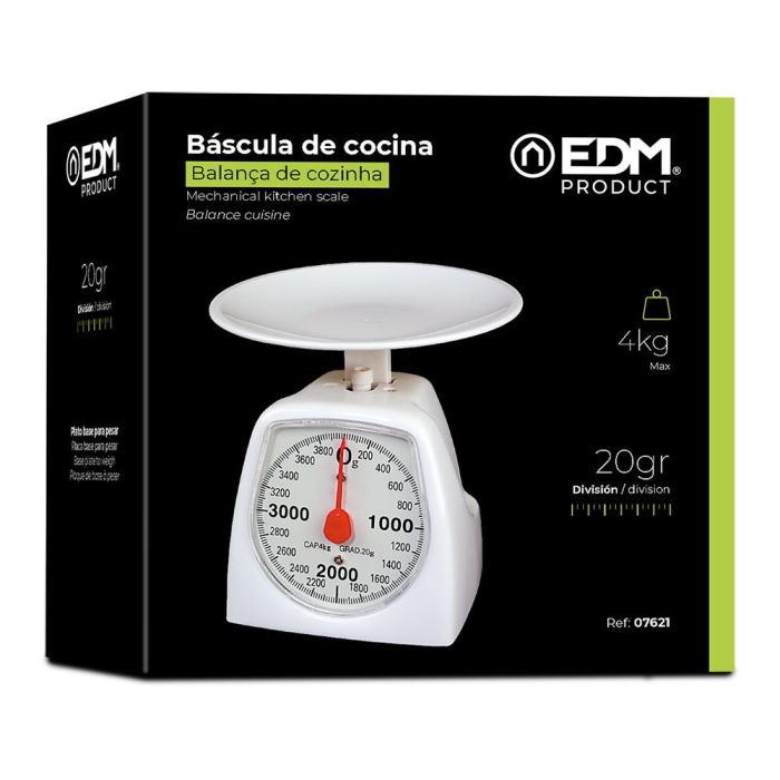 Edm Báscula Analógica de Cocina 4 kg, Polipropileno, 16.5x11x13 cm 1 Edm Báscula Analógica de Cocina 4 kg, Polipropileno, 16.5x11x13 cm 1