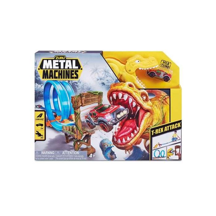 Pista metal machines dinosaurio, con 2 loopings, inlcuye 1 coche 40x30x8cm