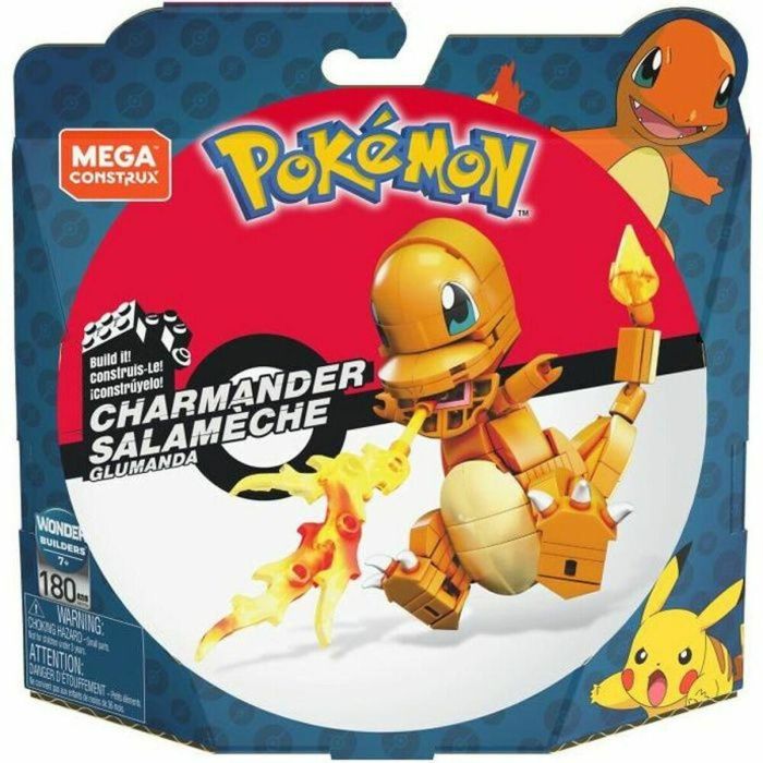 Mega Construx Pokémon Salameche: Figura de Construcción Articulada para Recrear Batallas, Tipo Fuego, 180 Piezas