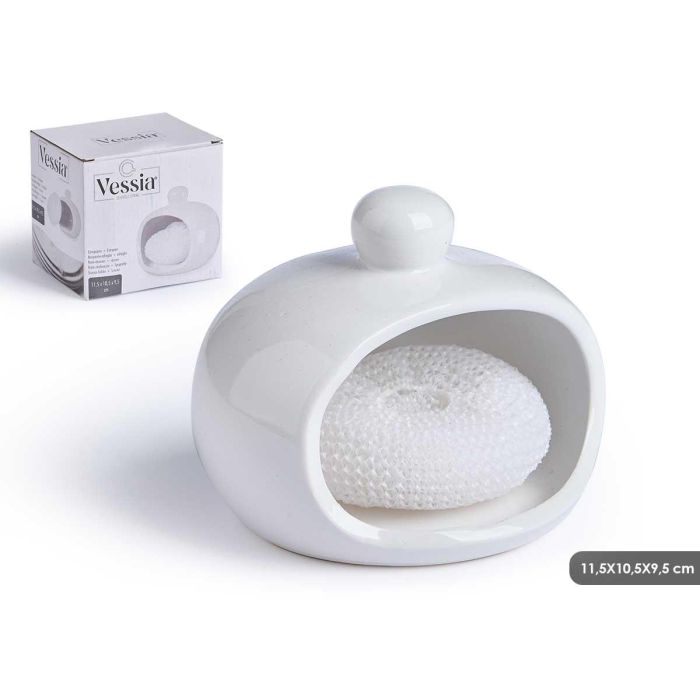 Estropajero Blanco con Esponja Vessia 12x9.8x10.5 cm - Cerámica (24 Unidades) Estropajero Blanco con Esponja Vessia 12x9.8x10.5 cm - Cerámica (24 Unidades)