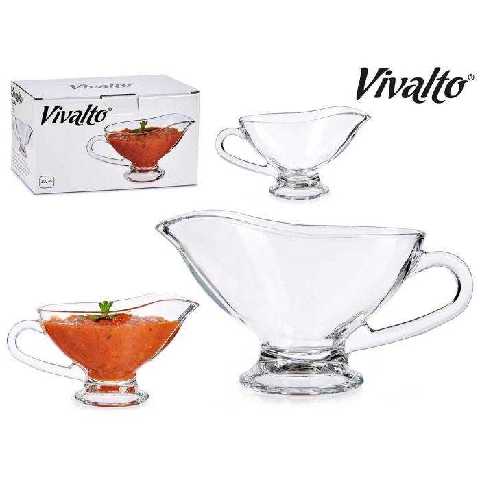 Vivalto Salsera de Vidrio Grande 300 ml Transparente - 19x10.2x8.6 cm, Ideal para Servir Salsas en Mesa (Set de 24)