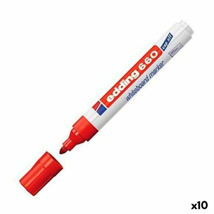 Edding 660 Rotulador para Pizarra Blanca Rojo, Punta Redonda 1,5-3 mm, Tinta Pigmentada Inodora, Recargable y Borrable en Seco 0 Edding 660 Rotulador para Pizarra Blanca Rojo, Punta Redonda 1,5-3 mm, Tinta Pigmentada Inodora, Recargable y Borrable en Seco 0