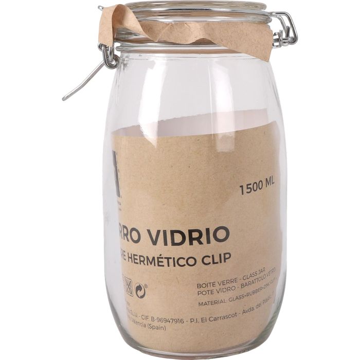 Tarro Hermético de Vidrio con Cierre Clip 1500 ml - La Mediterranea (12 Unidades) 1 Tarro Hermético de Vidrio con Cierre Clip 1500 ml - La Mediterranea (12 Unidades) 1
