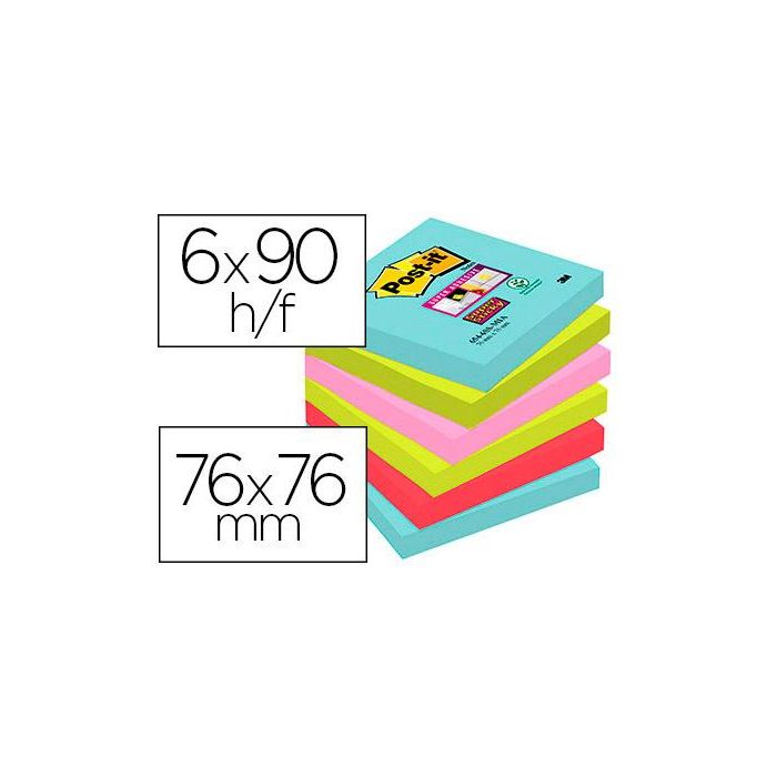 Post-It Notas Adhesivas Super Sticky 4 Colores Lugares Cosmic 76x76 6 Blocs