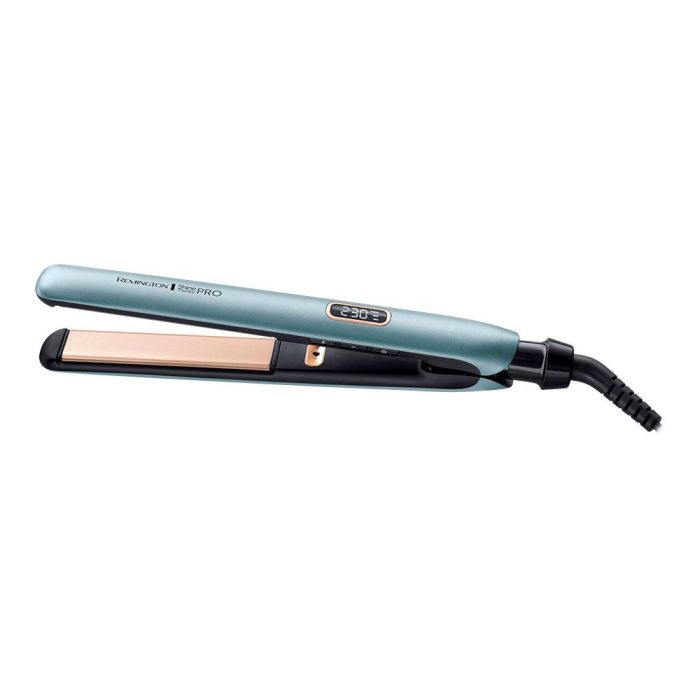 Remington Plancha de pelo Shine Therapy Pro S9300, cerámica con aceite de argán, pantalla digital, 9 ajustes de temperatura 150-230°C, placas flotantes, azul
