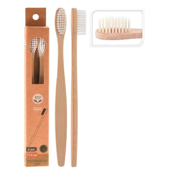 Cepillo de Dientes de Bambú con Cerdas de Nylon - Pack de 2 Unidades