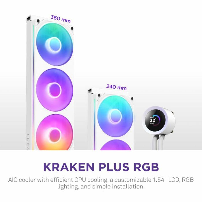 Nzxt RL-KR360-W2 Kraken Plus 360 RGB Refrigeración Líquida con Pantalla Personalizable de 1,54" y Ventiladores RGB - Blanco 8