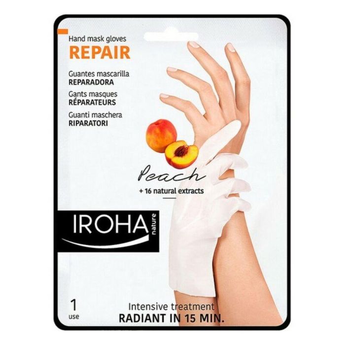 Iroha Guantes Mascarilla Reparadores e Hidratantes Manos y Uñas para Piel Seca y Dañada con Melocotón 2 unidades
