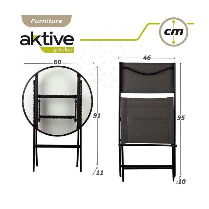 Conjunto de mesa de terraza plegable (60x71 cm) + 2 sillas de textileno (46x82 cm) aktive 6 Conjunto de mesa de terraza plegable (60x71 cm) + 2 sillas de textileno (46x82 cm) aktive 6