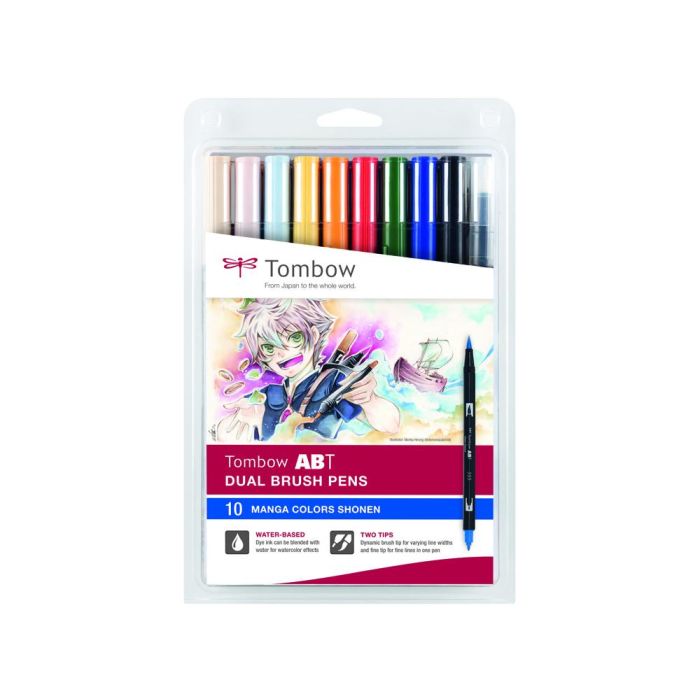 Rotulador Tombow Abt Dual Brush Acuarelable Doble Punta Fina-Pincel Estuche De 10 Colores Manga Shonen 1