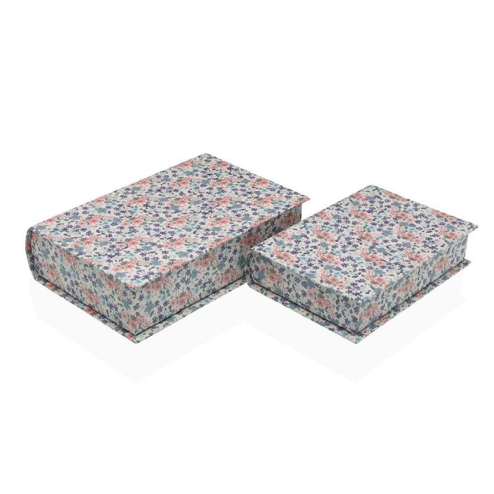 Caja Decorativa Versa Lienzo Madera MDF Flores Libro Caja Decorativa Versa Lienzo Madera MDF Flores Libro
