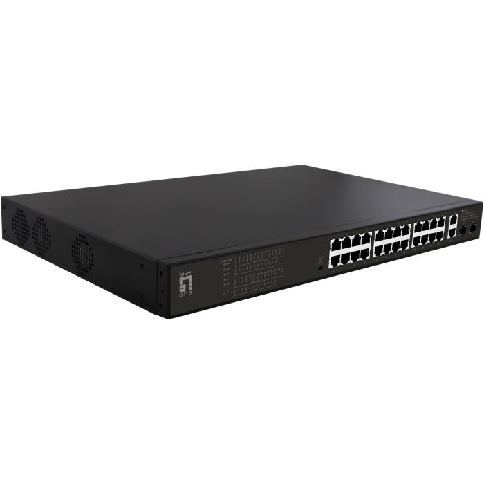 LevelOne GEP-2821 Switch Gestionado 24xGE 2xGE 2xSFP 19" PoE+ 390W Montaje en Rack