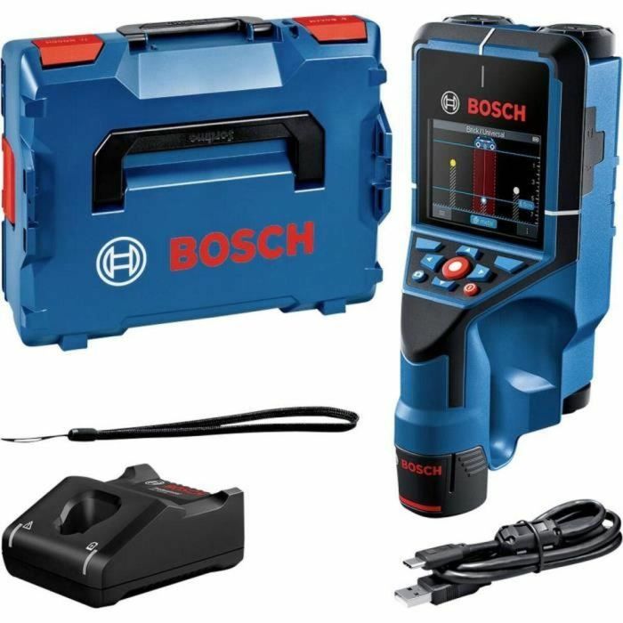 Bosch Professional 0601081601 Detector de pared D-Tect 200 C con batería 12V 2,0Ah, cargador, USB-C, muñequera y L-Boxx