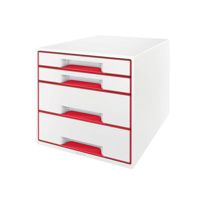 Modulo 4 Cajones Leitz Wow Cube (2 Grandes + 2 Pequeños) Rojo Metalizado/Blanco