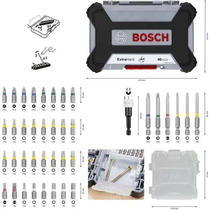 Bosch 2607017464 Puntas de Destornillador 40 Piezas Acero S2 Personalizable 2