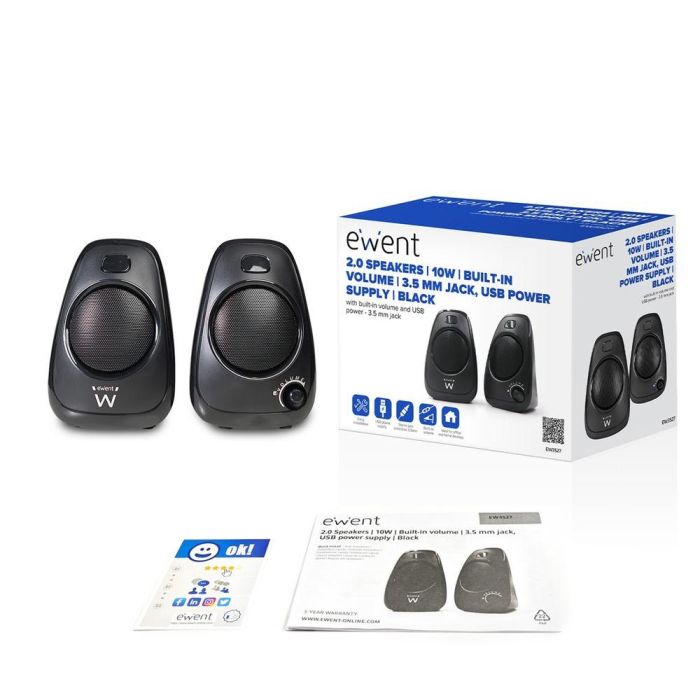 Ewent Altavoces 2.0 Ew3527 Negro 6W RMS, USB, Jack 3.5mm, Control de Volumen 2 Ewent Altavoces 2.0 Ew3527 Negro 6W RMS, USB, Jack 3.5mm, Control de Volumen 2