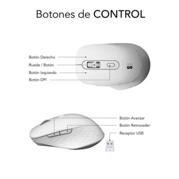 Ratón Ergonómico Inalámbrico por Bluetooth/ 2.4GHz Subblim Curve Ergo Dual Battery/ Batería recargable/ Hasta 1600 DPI/ Blanco 1 Ratón Ergonómico Inalámbrico por Bluetooth/ 2.4GHz Subblim Curve Ergo Dual Battery/ Batería recargable/ Hasta 1600 DPI/ Blanco 1
