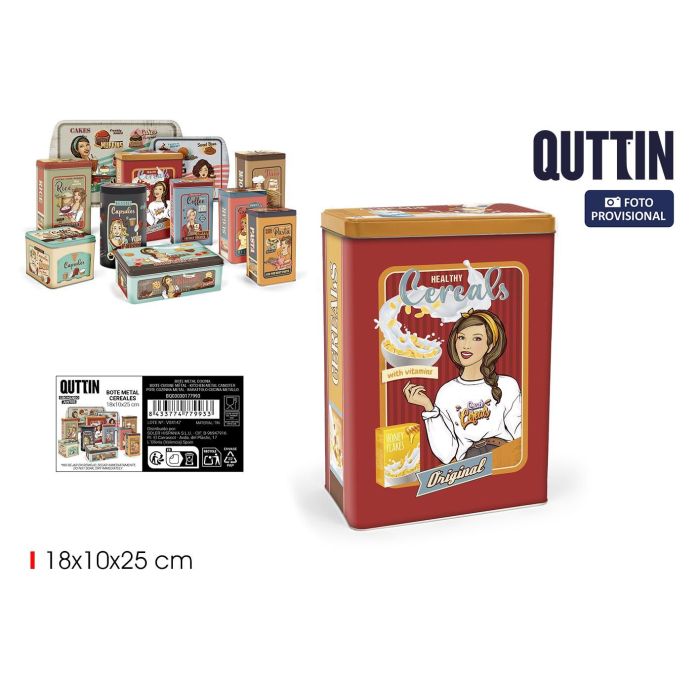 Bote de Metal para Cereales Quttin 18x10x25 cm (12 Unidades) Bote de Metal para Cereales Quttin 18x10x25 cm (12 Unidades)